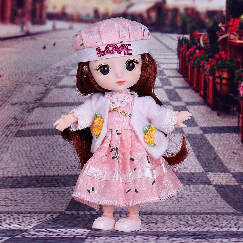 16 CM Mini Mobile 21 Bambole Snodate Giocattolo per Ragazze 3D Grandi Occhi BJD Principessa Abiti Completi Collezione di Abiti Regalo di Bambole per Bambini