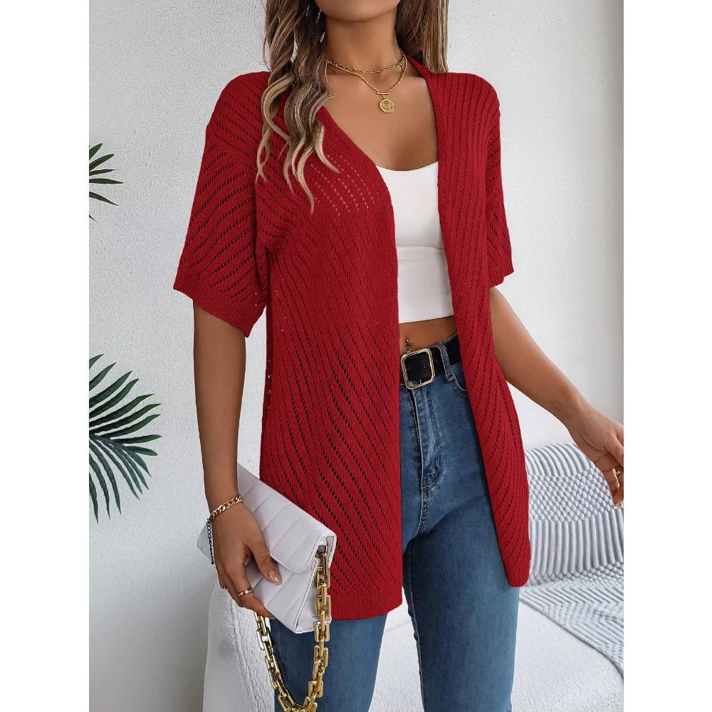 Spring Summer Knitted Cardigan 2026 Casual Solid Color Hollow Out Sun Proof Tops for Women Khaki Black Pink Valentine's Day