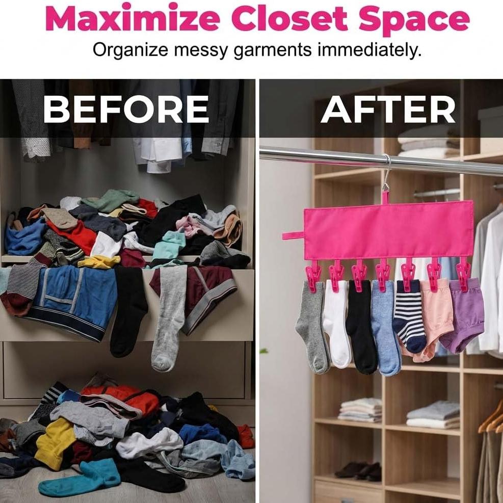 Appendiabiti da Viaggio Pieghevoli Leggeri Portatili per Bucato Appesi Con 6 Clip per Crociera e Hotel Costumi da Bagno Biancheria Intima Calzini