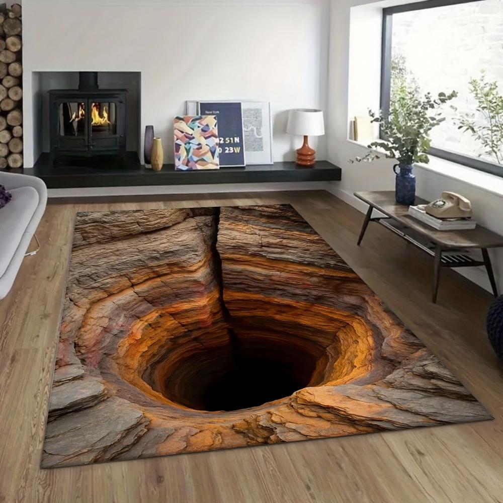 Alfombra de Ilusión de Agujero 3D, Alfombra de Suelo de Cueva Realista, Alfombra de Área de Ilusión Óptica Única Para Sala de Estar, Decoración del Hogar Divertida y Novedosa