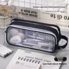 Student Double Layer Mesh Transparent Pencil Case With Large Capacity For School Use