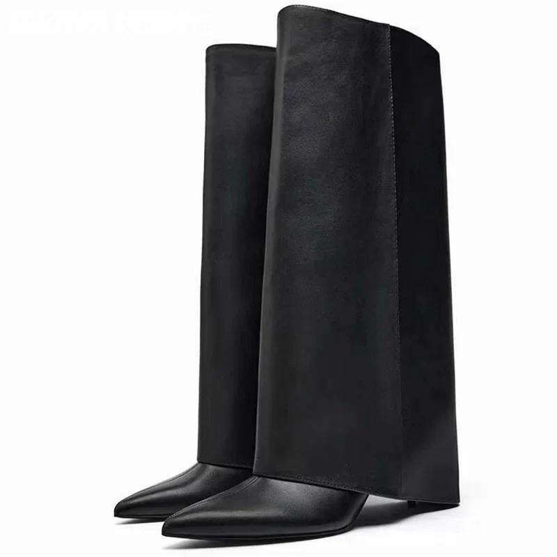 Fashion Pointed Toe Women High Boots Sexy High Heels Leather Shoes Woman 2025 Trend Fad Party Chelsea Boots Pumps New Winter Mujer Botas