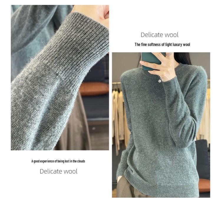 Women's 100% Pure Wool Lace Collar Round Neck Sweater - Autumn/Winter Plus Size Knit Pullover