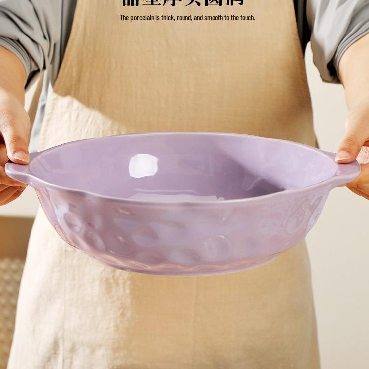 12" Double-Handled Ceramic Soup Bowl, Large Capacity Pot for Home Use, Ideal for Soup, Pickled Fish, and Boiled Meat, High-Temperature Resistant.