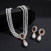 Diamond-set Imitation Pearl Flower Water Drop Necklace Elegant Fashion Accessories