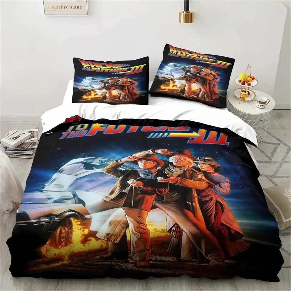 Klassische Film Retro Bettwäsche, Zurück in die Zukunft, Dreiteiliges Set, Einzel- und Doppelbetten, Kingsize-Bett, Extra große Daunendecke