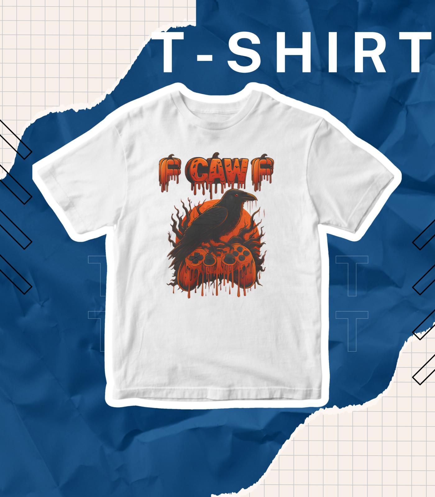 Caw Raven T-Shirt Mens Womens Tees Top | Spooky Crow Pumpkin Halloween Graphic Tee Hallo. 4XL