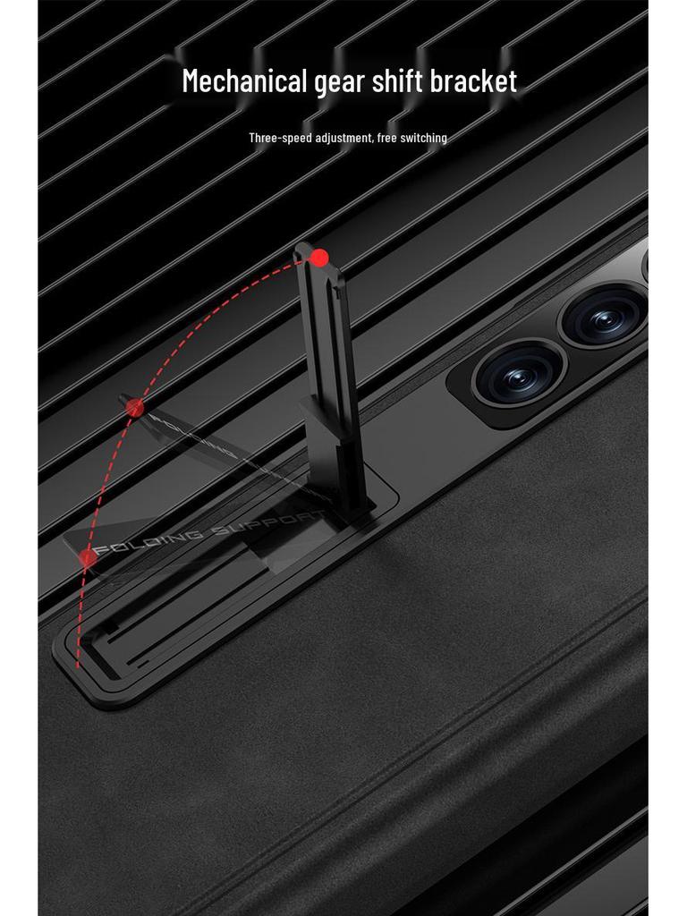 Samsung Z Fold5 Leather Case: Magnetic Hinge, Full Coverage, Stand, Cross-Border Protection
