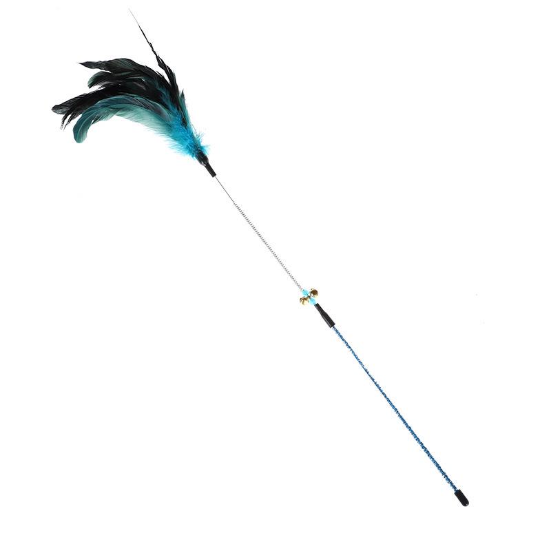 Plastic Feather Spring Teaser Stick with Bell - Bendable Cat Self-Entertainment Toy