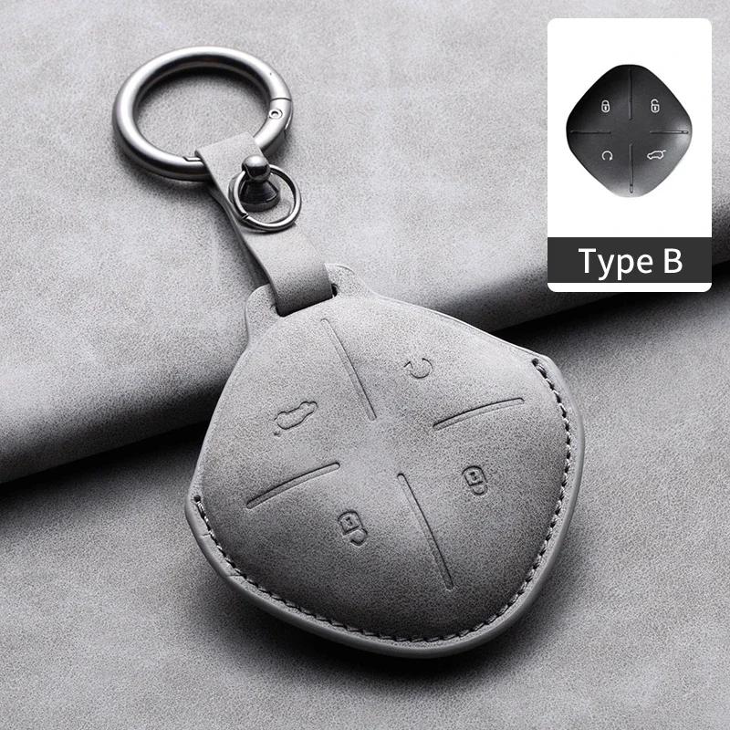 Étui de Protection en Cuir pour Clé de Voiture à 4 Boutons pour Chery Jetour Traveller 2024 2023 Coque de Clé Auto Porte-Clés