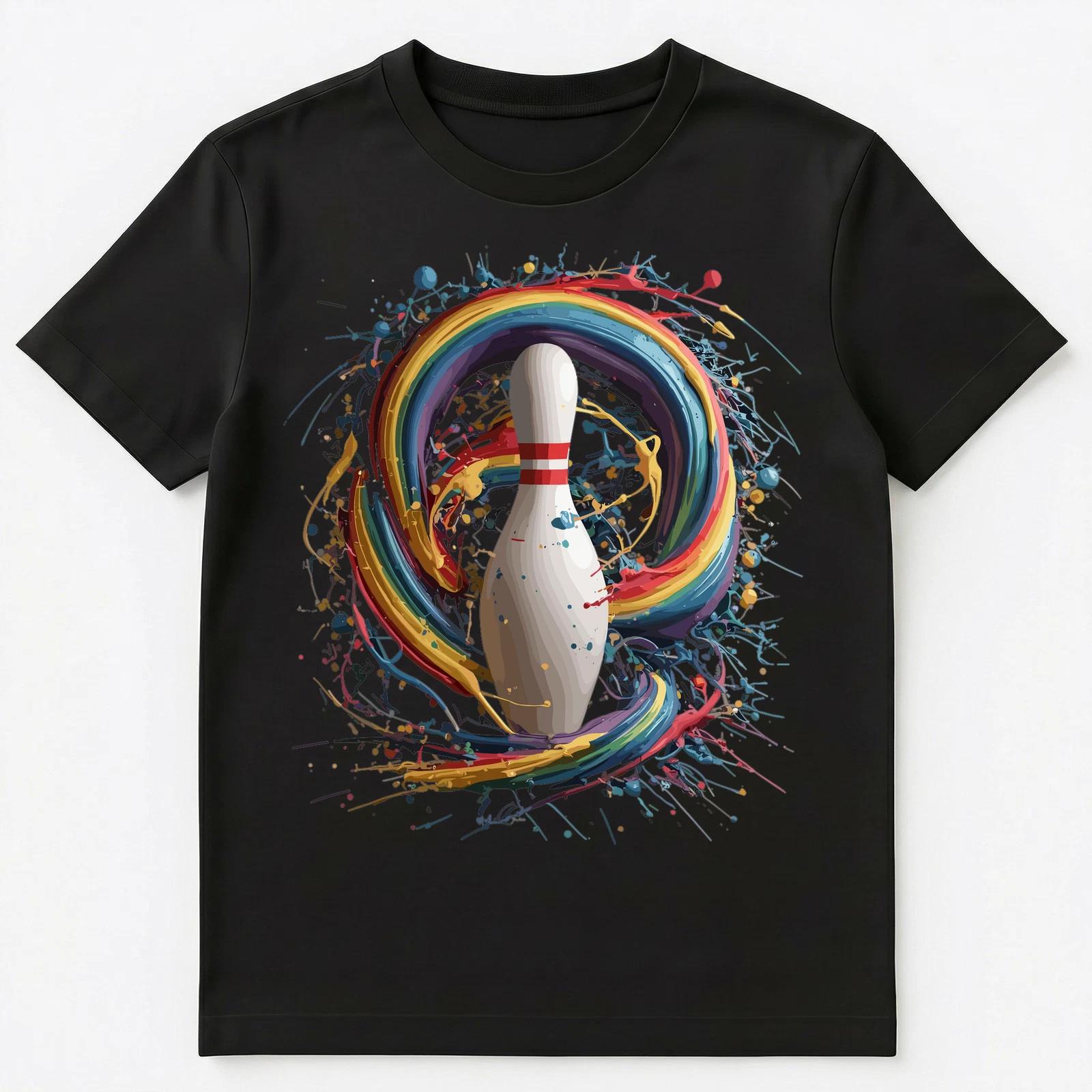 

Colorful Paint Splash Bowling Pin Art Graphic Unisex T-Shirt S