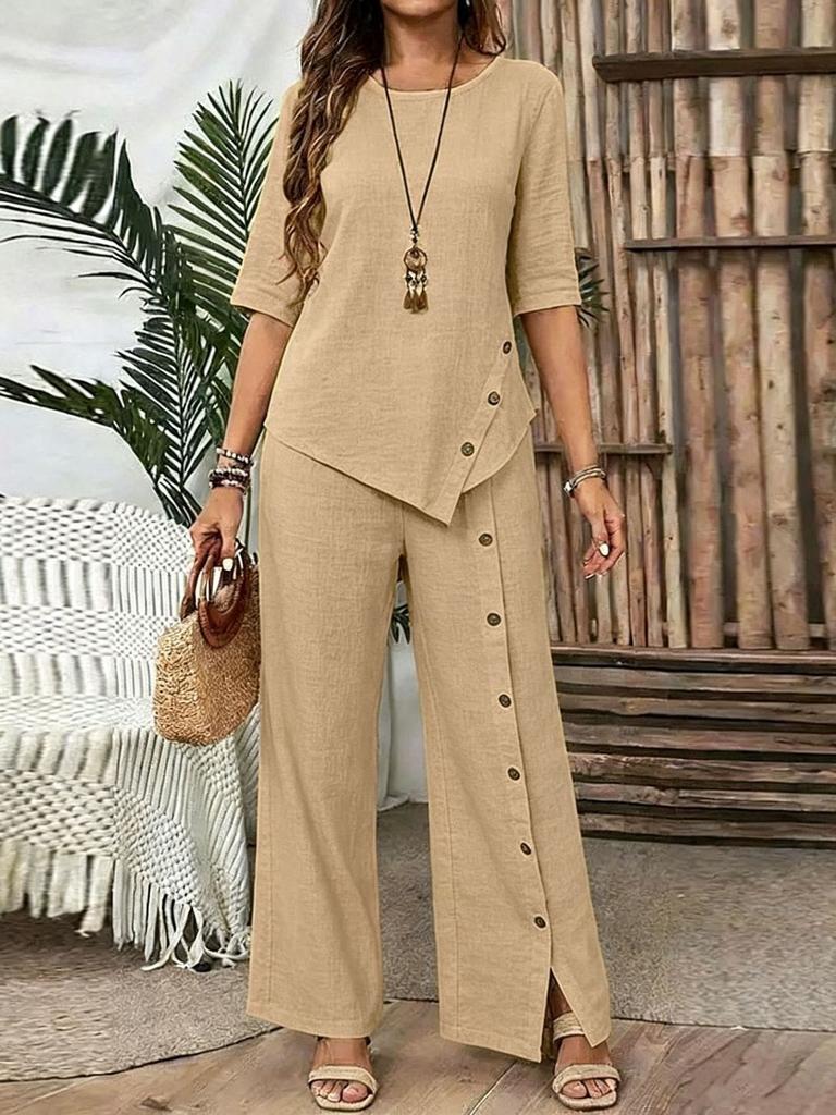 Ensemble Top Asymétrique et Pantalon Large pour Femme