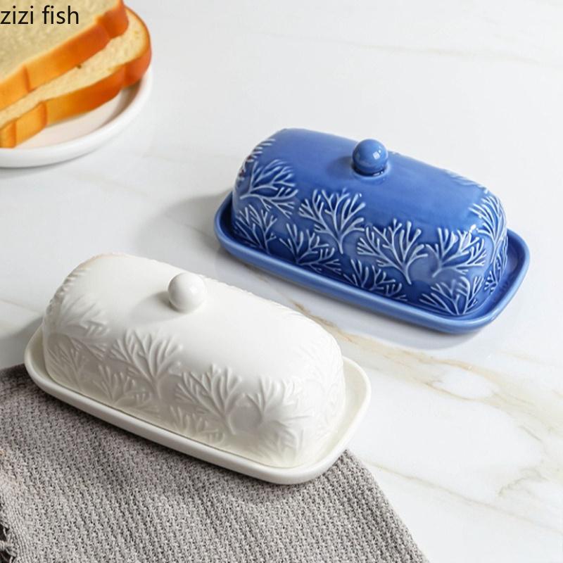 Ceramic Butter Box Dessert Plate with Lid Butter Dish Cheese Box Dim Sum Dish Snack Bowl Fruit Plate Cake Tray Butters Tray