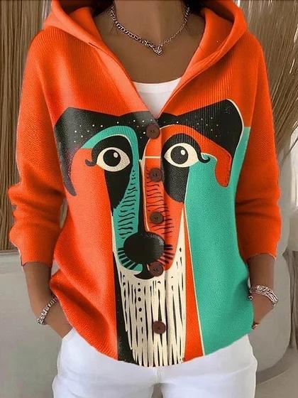 New V-neck button long-sleeved hooded sweater autumn and winter Christmas fashion personalized coat women