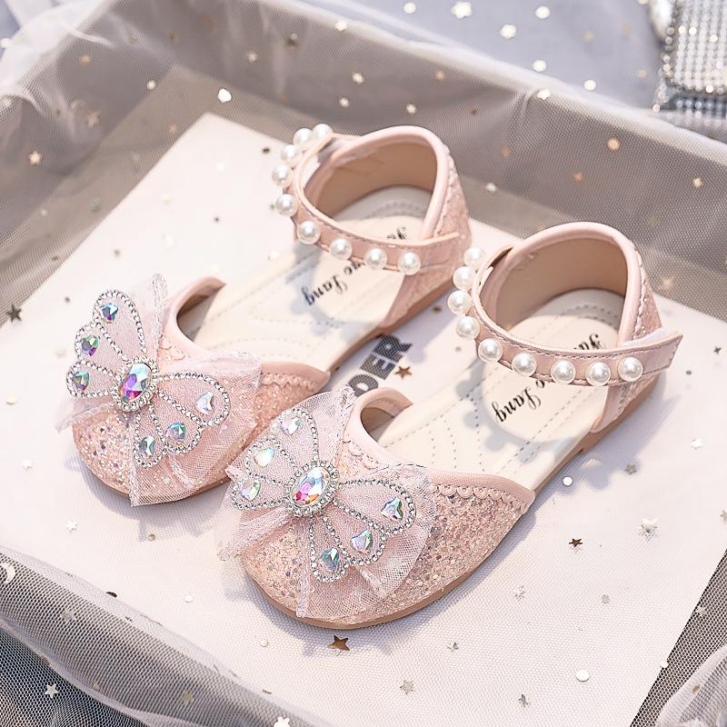 Nuove Scarpe da Principessa Estive 2025 con Fiocco di Strass e Punta Chiusa per Bambine - Sandali con Suola Morbida