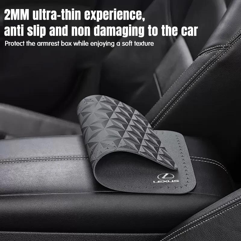 YVLX7 1Pcs Car Emblem Suede Armrest Box Pad Soft Mat For Lexus ES RX NX LS UX LM LX GX LC RZ IS CT GS RC HS SC IS300 RX350 LS500 LX600