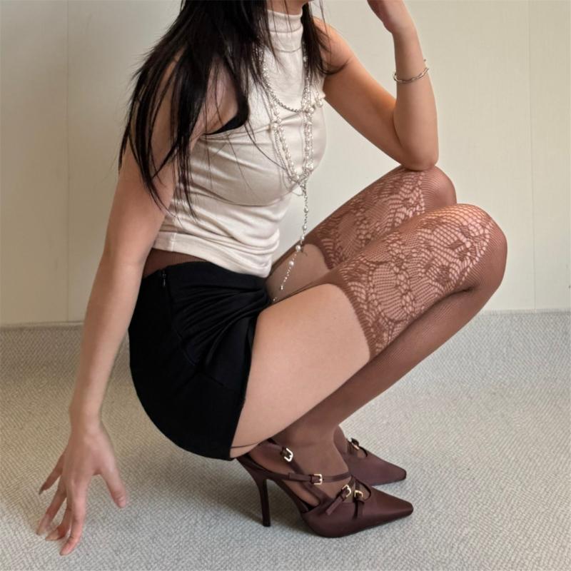 Women's Garter Belt Tights Patterned Fishnet Thigh High Stockings Tights High Waist Pantyhose Suspender Pantyhose Gifts
