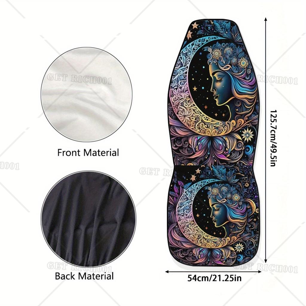 2-teilige Boho-Kunst Stern Mond Autositzbezüge für Männer und Frauen, waschbare Vordersitzschoner für SUVs