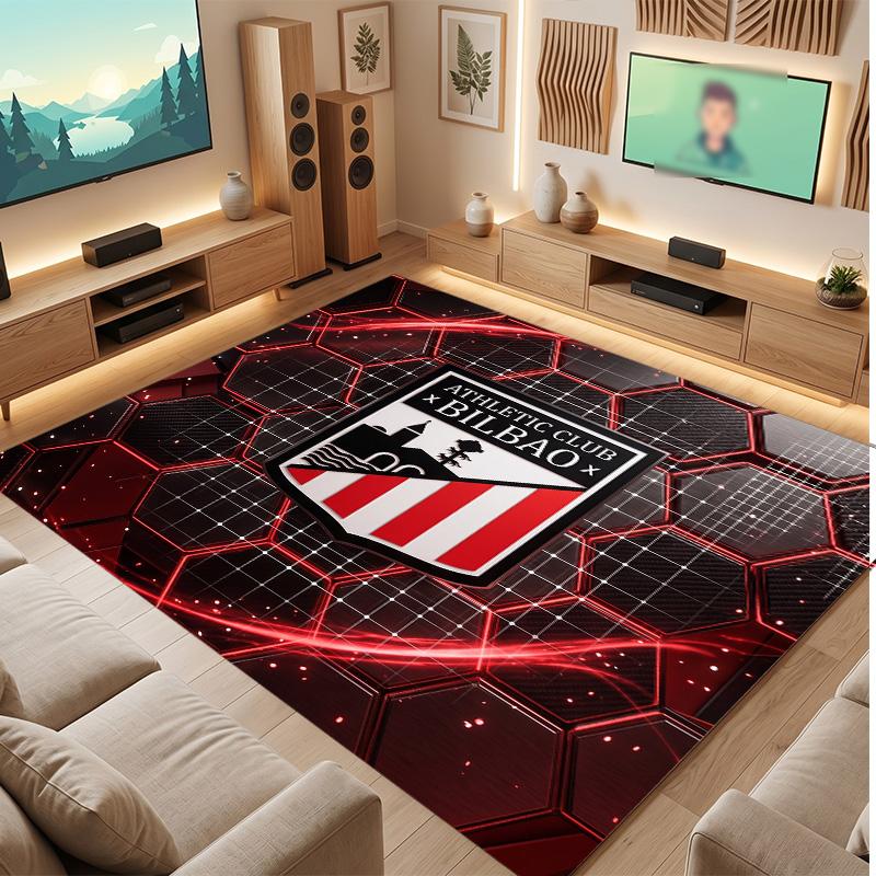 Athletic Bilbao Football Print Crystal Velvet Rug, Comfortable Water Absorbent Non Slip Indoor Floor Carpet