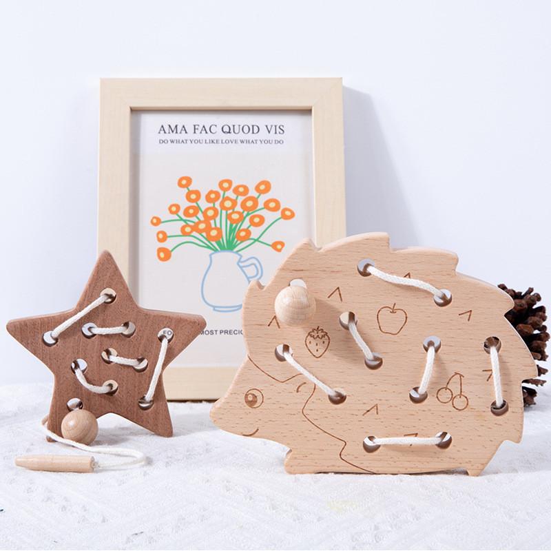 Wooden Childrens Threading Toy With Animal Shapes For Early Education And Cognitive Development