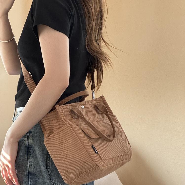 Original Multi-Pocket Corduroy Messenger Tote Bag - Versatile Handheld Student & Lunch Bag