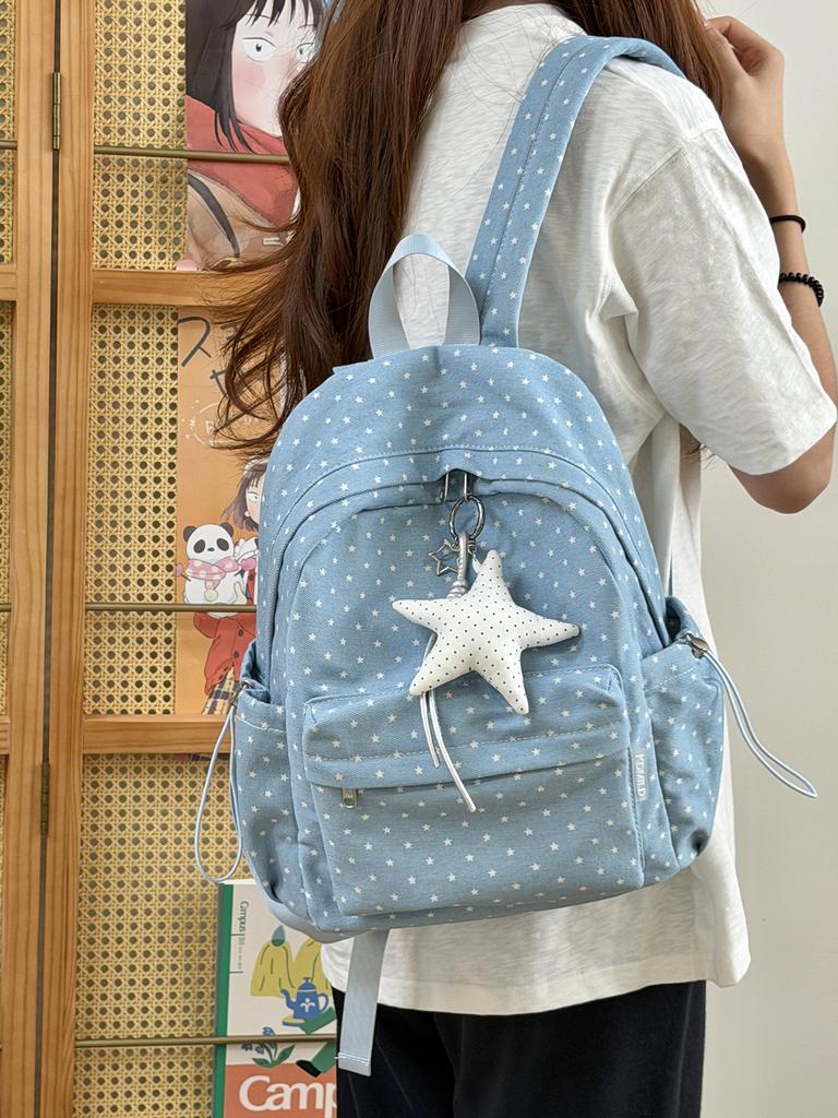 Schoolbag Korean version ins Cute Star Backpack Women's Large Capacity College Style Student School Bag Fashion Versatile Casual Backpack