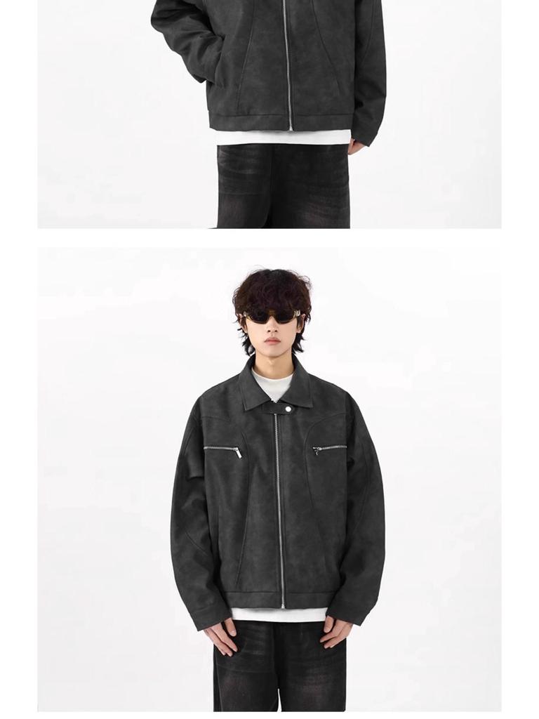 Men's Vintage Washed PU Leather Motorcycle Jacket - Loose Fit, High-End Vibe, Spring/Autumn