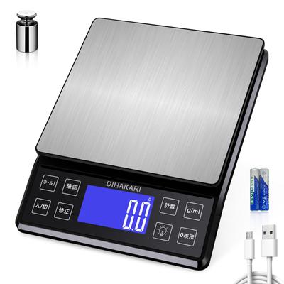 DIHAKARI Large Kitchen Digital Measuring 50g Calibration Weight 5kg Cooking USB Electronic Surface Hook Hole Making Black Scale, 0.1g Increment,