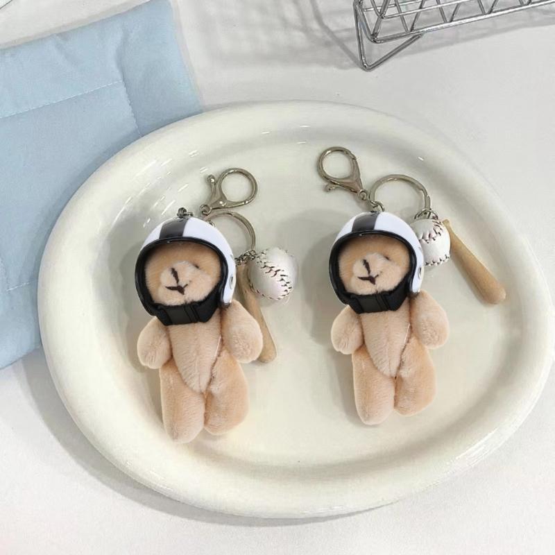 Plush Bear Keychain with Helmets Fashionable Bag Decorative Pendant Creative Soft Stuffed Animal Charm for Backpacks