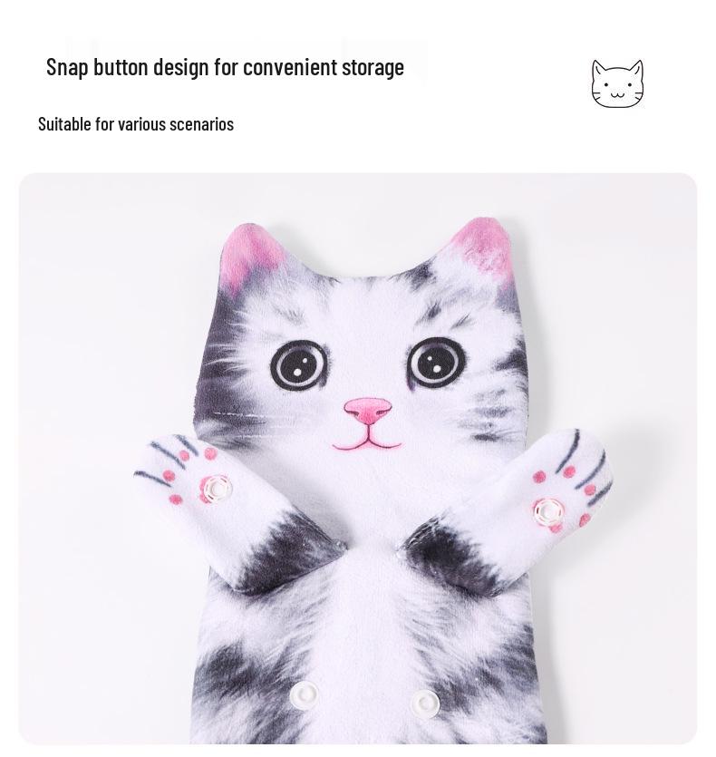 Ultra-Absorbent Cartoon Cat Hand Towel: Double-Layer Microfiber Hanging Cloth