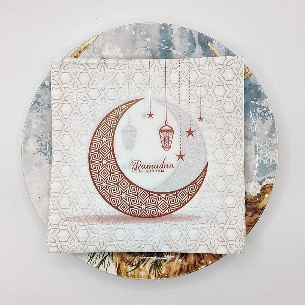 20Pcs Printed Eid Al-Fitr Napkins Double Layer Wood Pulp Ramadan Napkins Disposable Soft Decorative Napkins