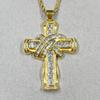 Classic Vintage gold color Cross Pendant Necklace Men Ladies  with rhinestone  Religious Amulet Necklace