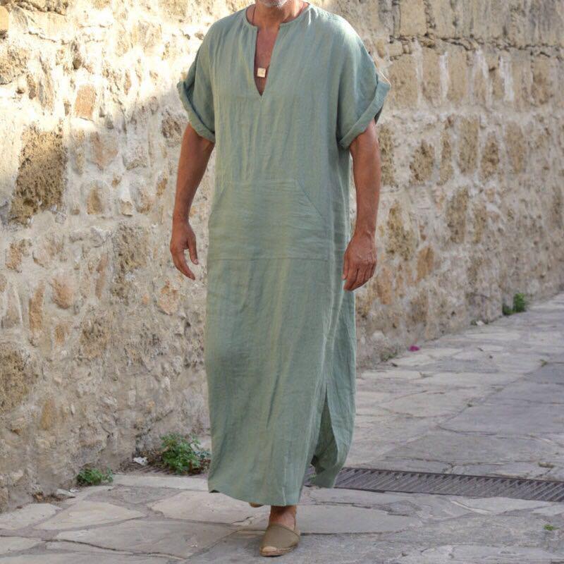 

Халати Thobe Pure Color Jubba Gowns Muslim Kaftan Men Arab East Islamic Long Robe Middle 5XL зелений