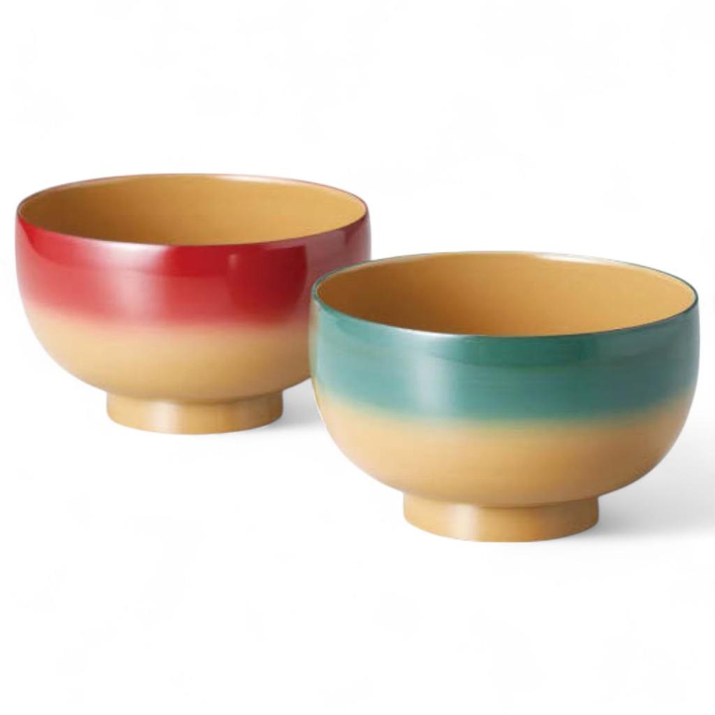 Set of 2 Lacquerware Made in J-kitchens Bowls, Hand-Painted, Japan, PID-528954