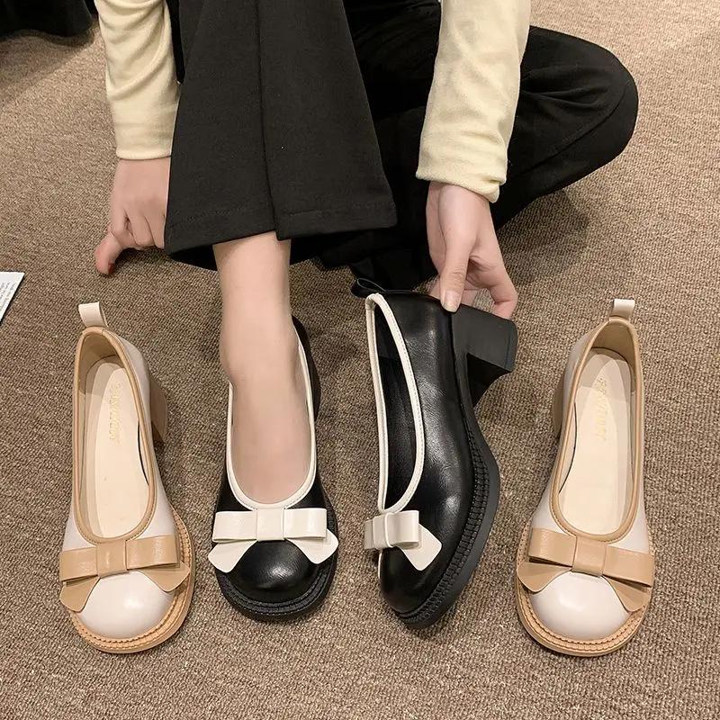 Pantofi cu Toc Gros pentru Femei cu Fundă Mocasini Stil Gotic Japonez Lolita Toc Bloc Pantofi Mary Jane pentru Femei Mărime Medie la Ofertă Reducere