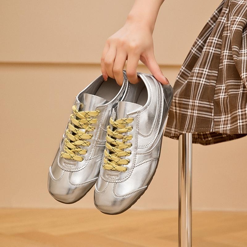 German Training Shoes Women Genuine Leather Women Sneakers Flat Lace-up Retro Large Size Forrest Gump Shoes Women