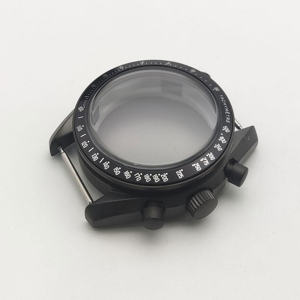 40MM assembled watch case + dial + needle matte black VK63 case, three-eye stainless steel quartz case