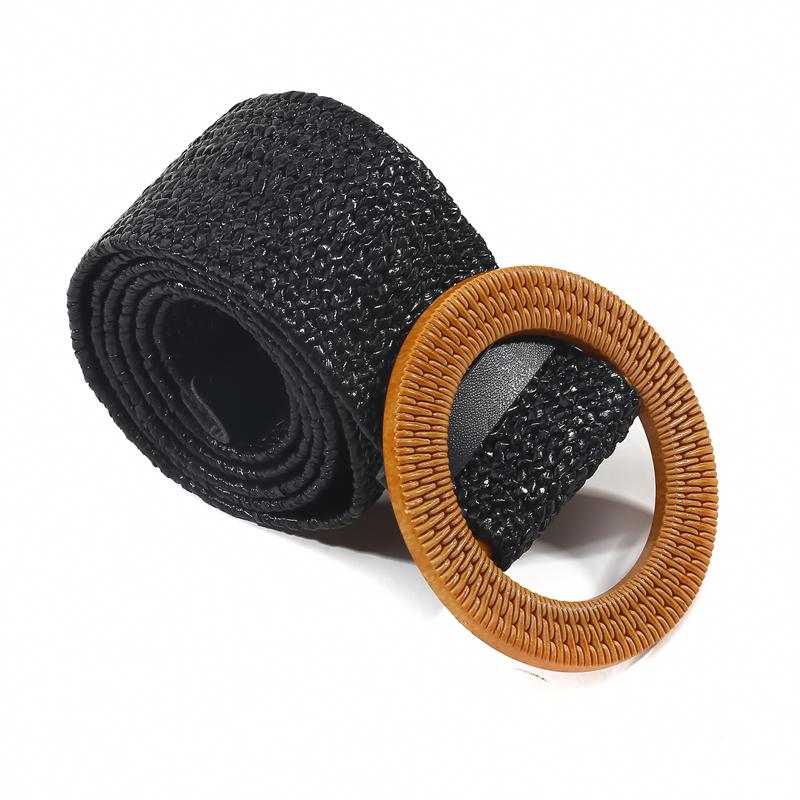 Round Buckle Elastic Braided Belt Women Bohemian Dress Waistband Clothes Decoration Belt