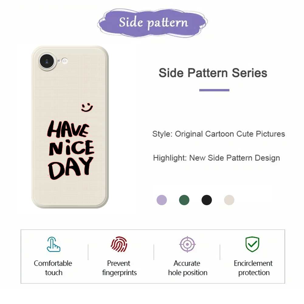 For iPhone 16e Case Have Nice Day Pattern Printing Straight Edge TPU Phone Back Cover