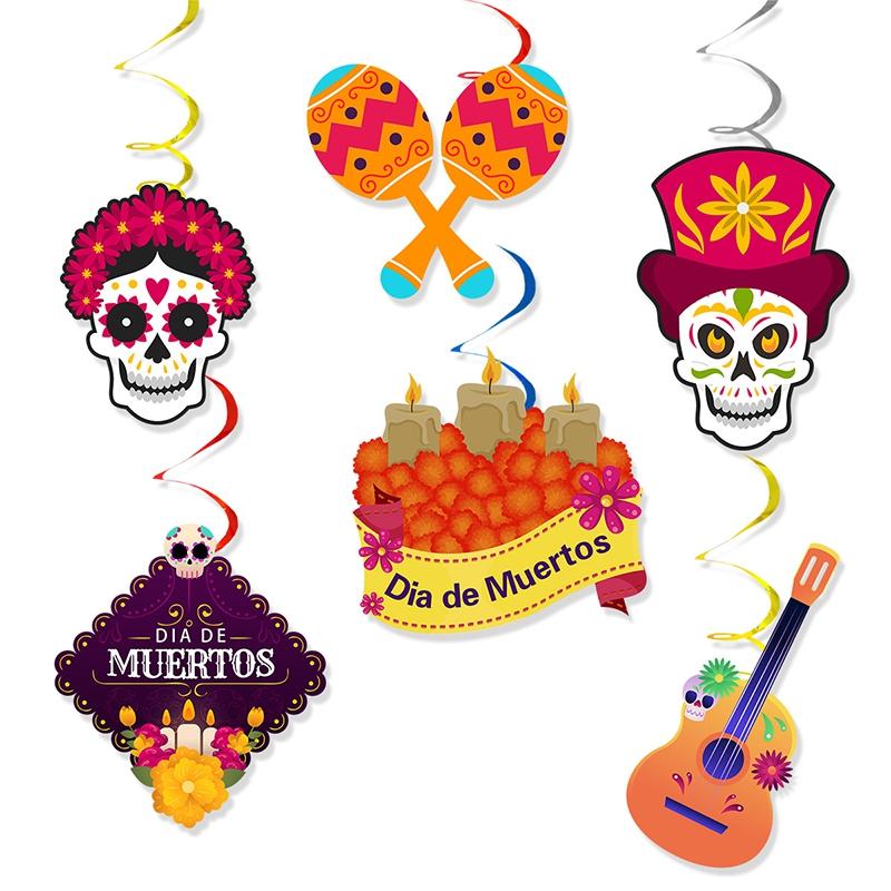 Mexican Day Of The Dead Party Decoration Pull Flag Banner Skull Head Banner Flag Cake Topper Halloween Wall Decoration