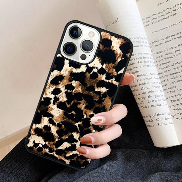 Animal Print Cheetah Black and Brown Phone Case Back Cover for iPhone 17 Air 16 15 14 13 11 12 Pro Max Plus