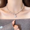 Zircon Pearl Necklace For Women  New Popular High-End Sweater Chain Accessory Light Luxury Sugar Cube Style