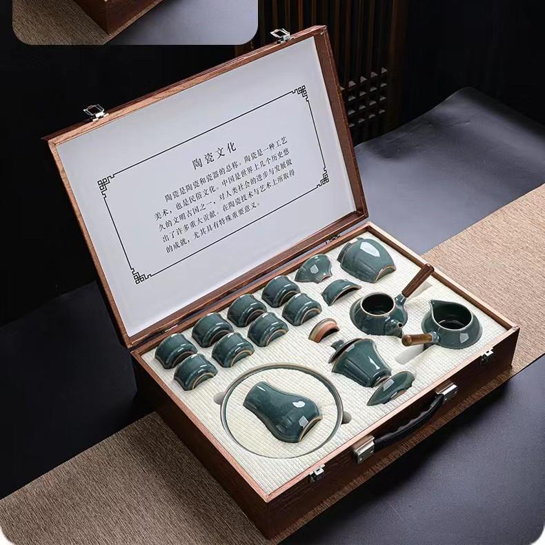 Ge Kiln Tea Set Gift Box Set Ceramic Kung Fu Opening Side Handle Teapot Household Tea Ware Gift Companion Gift Box