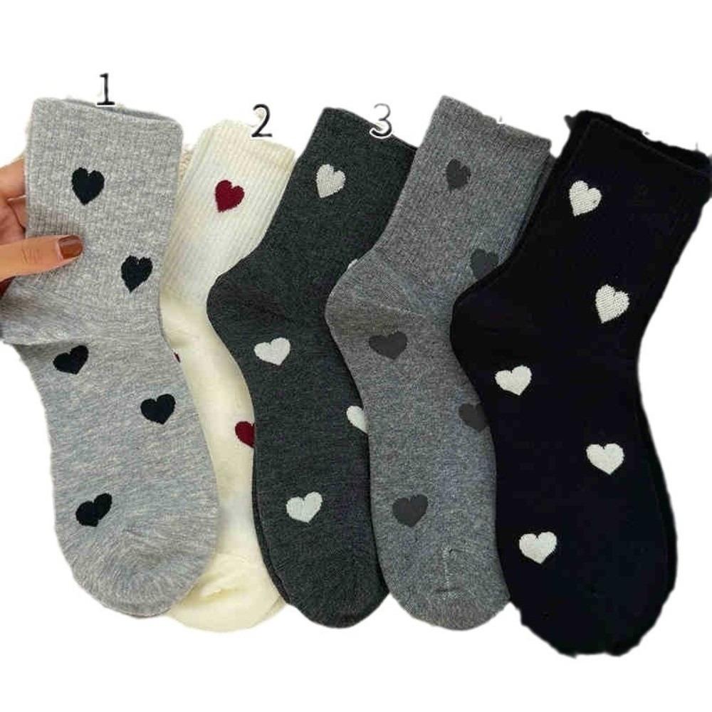Breathable Mid Calf Socks Heart Pattern Tube Socks New Heart Pattern Socks Sports Shoes 5Pair