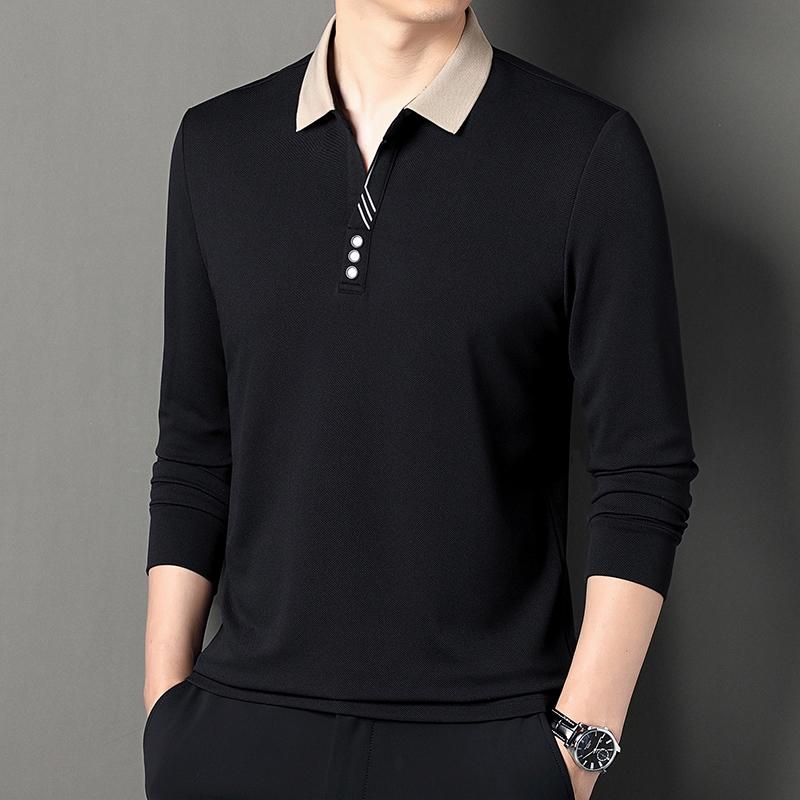 Spring And Autumn New Men'S Long Sleeve T-Shirt Loose Casual Polo Shirt Middle Aged Collar Top Men'S Wear