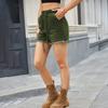 Elastic-waist Drawstring Casual High-waisted Furred Denim Shorts