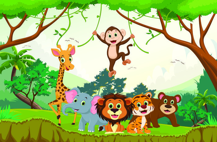 Photomural Happy Animals In The Jungle Self-Adhesive Mural 254x184