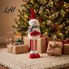 Holiday Standing Snowman Doll Christmas Plush Sequins Hat Legs with Extendable Holding Star Decorative Dolls