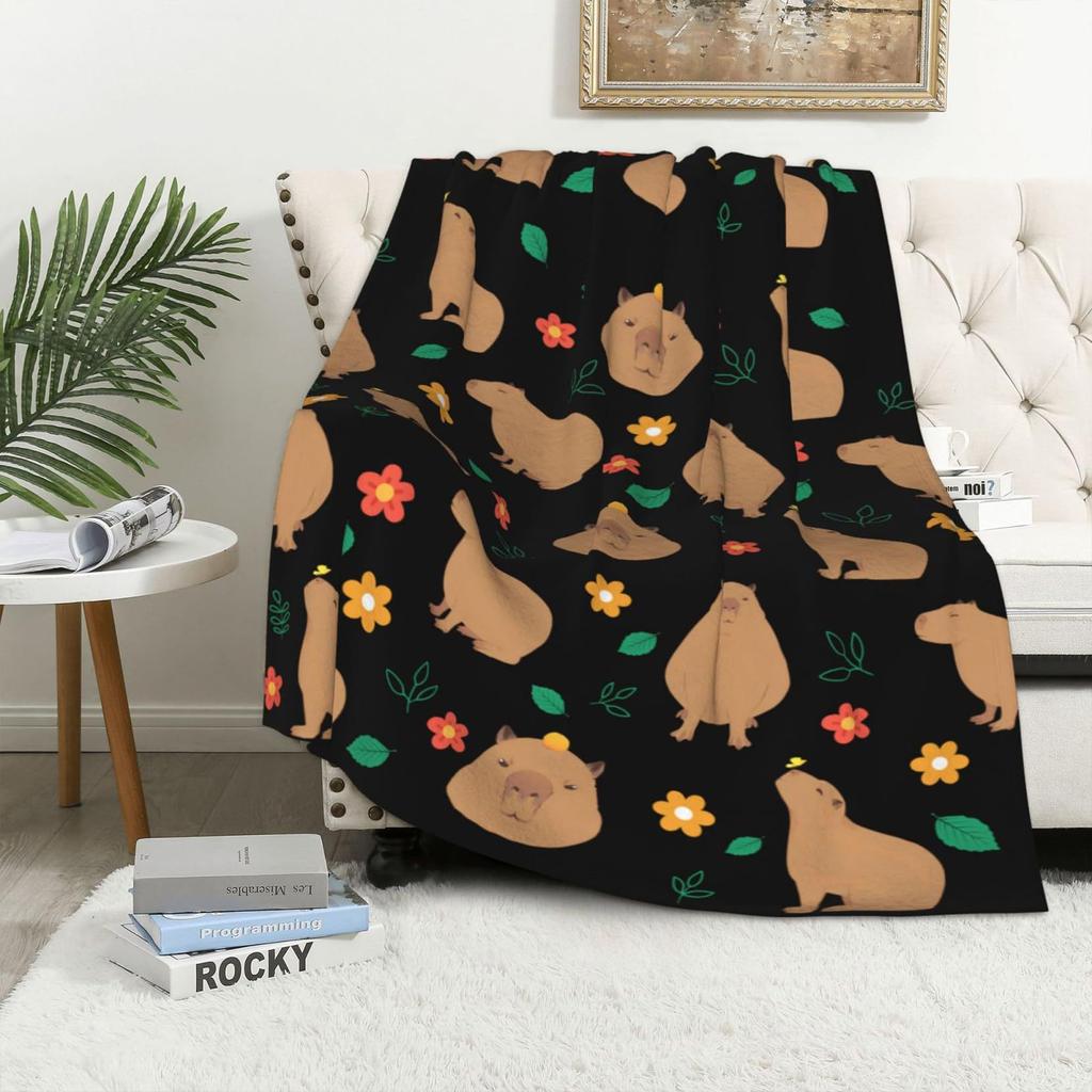 Capybara Cartoon Animal Blanket Kapibara Flannel Blanket Suitable for Office Travel Blanket