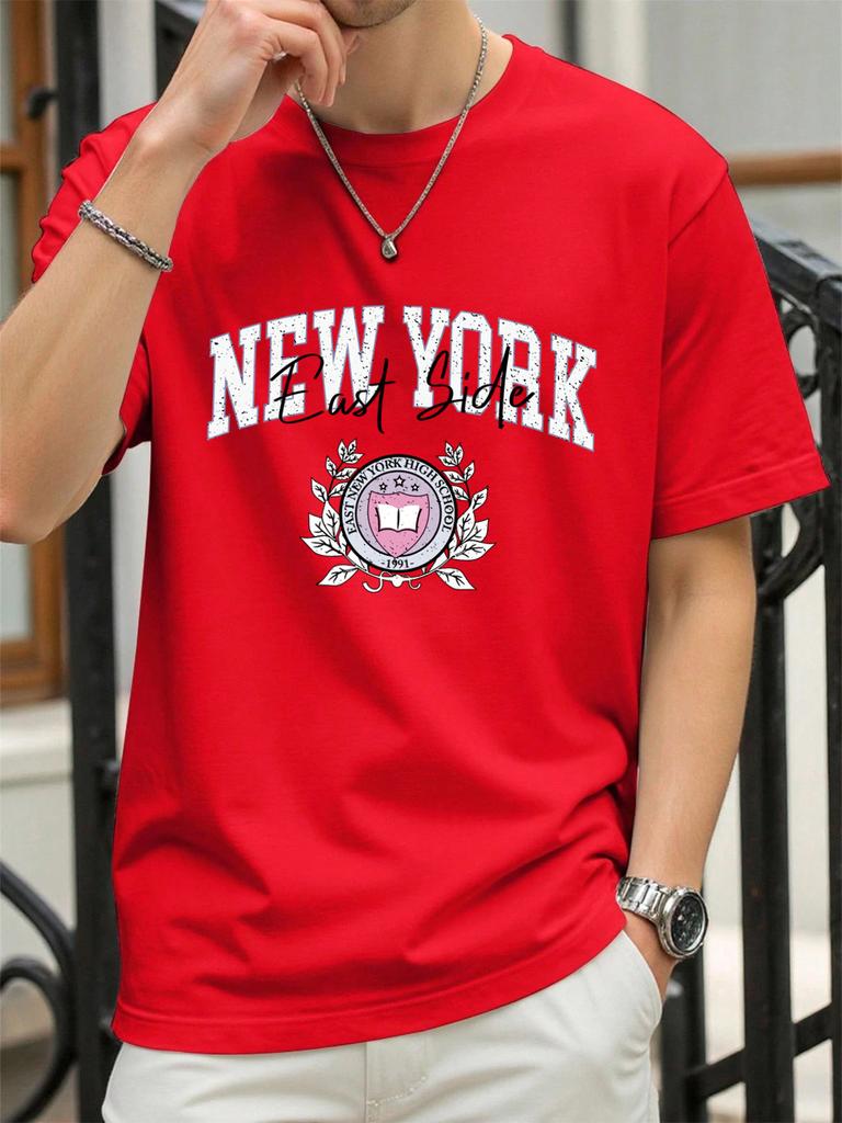 New York East Side Print TShirt Mens Cotton Hip Hop T Shirts ONeck Summer Basics Clothes Casual Trendy AllMatch Short Sleeve